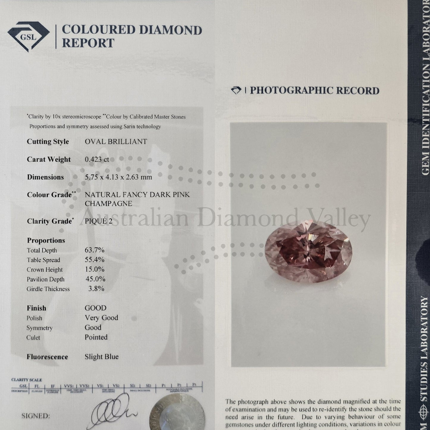 0.423ct Authentic Australian Pink Oval Diamond of Argyle Origin - PC3