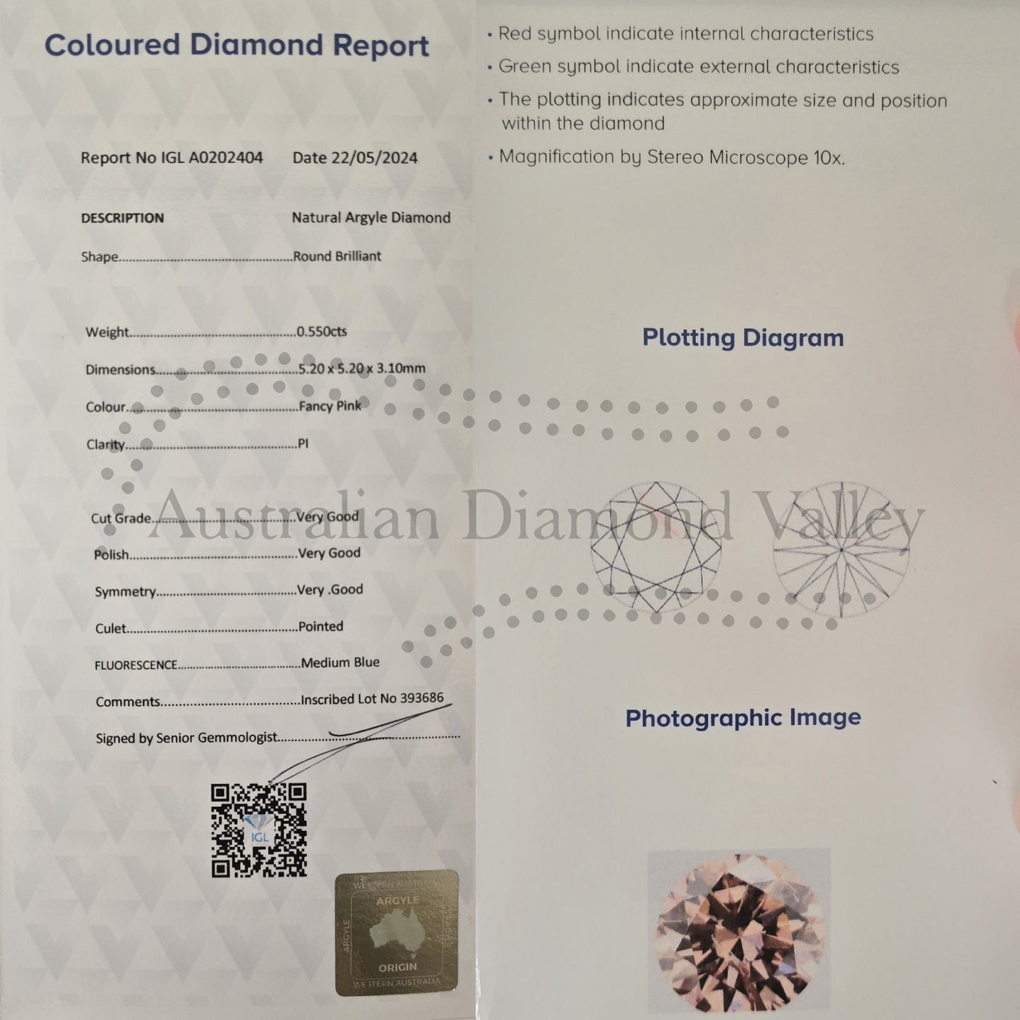 0.55ct Authentic Australian Pink Diamond Argyle Origin - 5P (NFP)