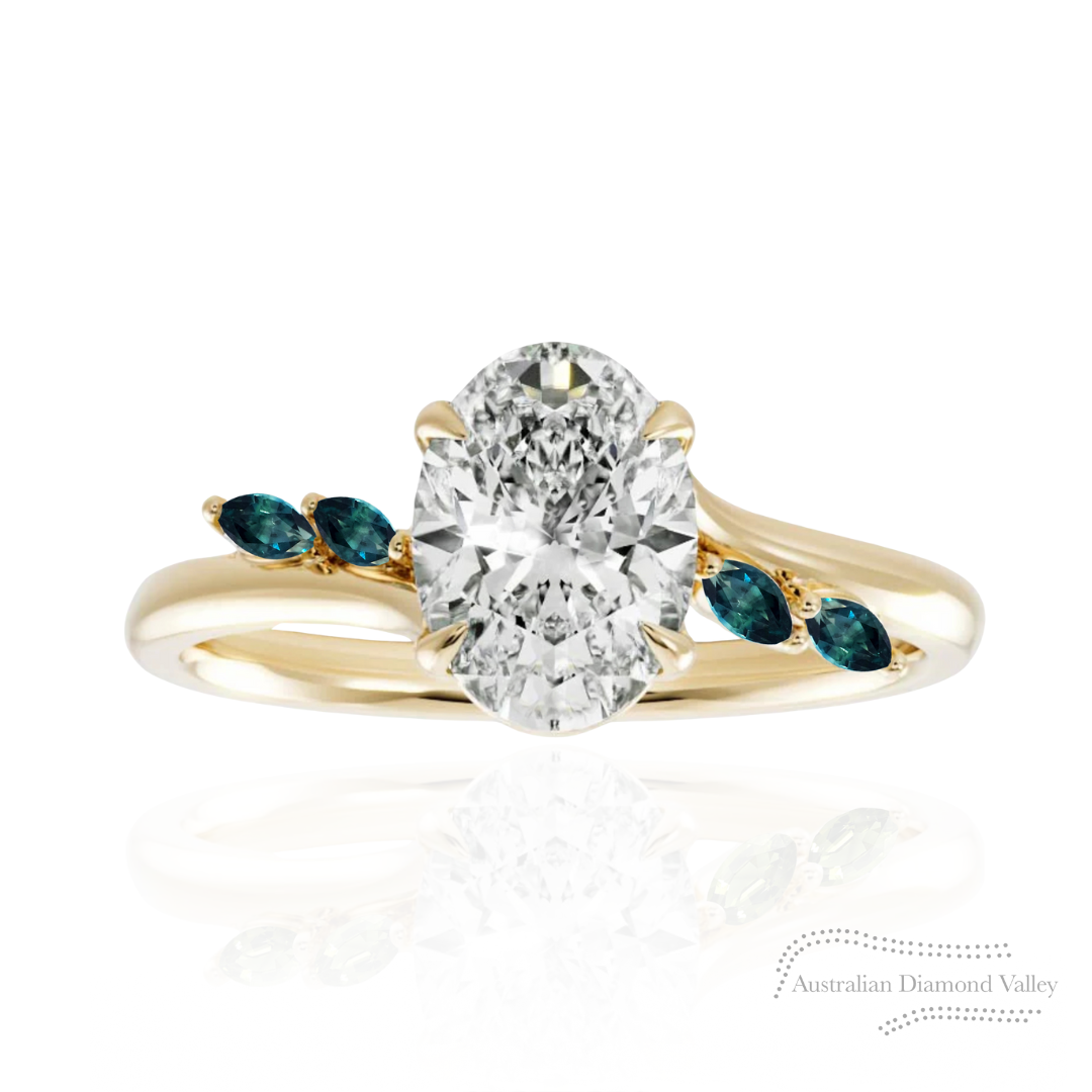 Trellis Teal Sapphire Accent Ring