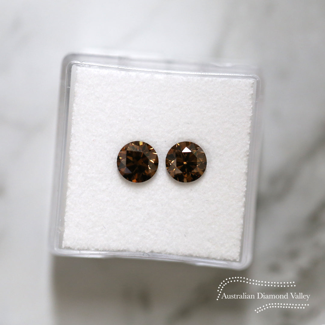 1.40ct Authentic Australian Cognac Argyle Origin Round Diamond Matched Pairs - C7