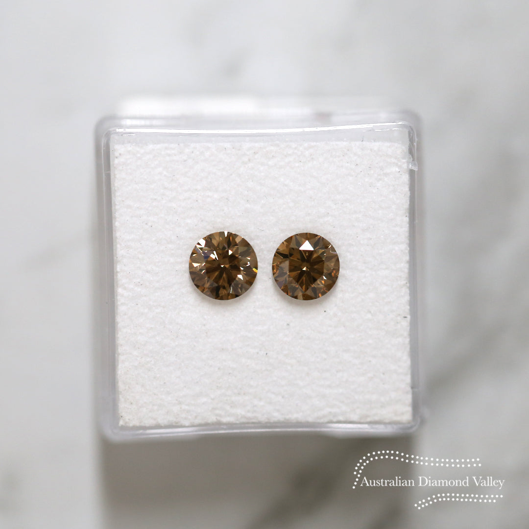1.45ct Authentic Australian Champagne Argyle Origin Round Diamond Matched Pairs - C6