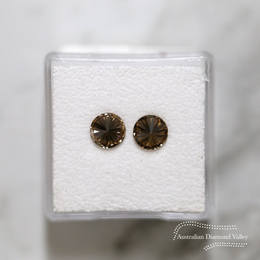 1.45ct Authentic Australian Champagne Argyle Origin Round Diamond Matched Pairs - C6
