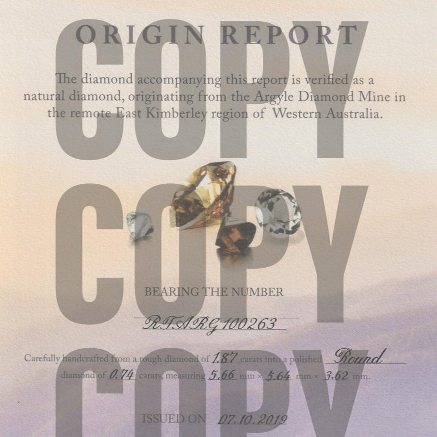 0.74ct Authentic Australian Cognac Argyle Origin Round Diamond - C7