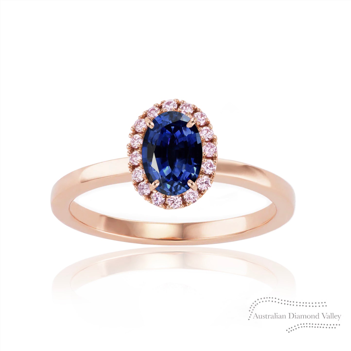 Malone Blue Sapphire & Pink Argyle Australian Diamond Ring - 8P