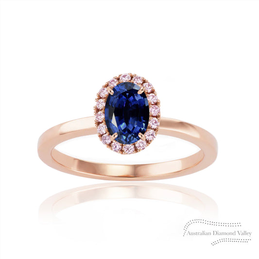 Malone Blue Sapphire & Pink Argyle Australian Diamond Ring - 8P