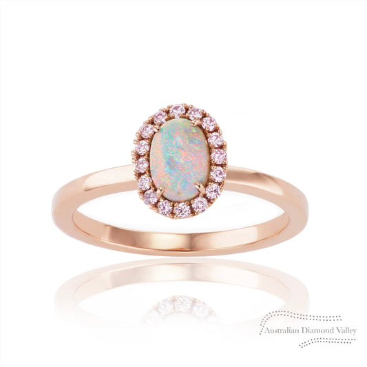 Ophelia Australian Opal & Pink Argyle Australian Diamond Ring - 8P