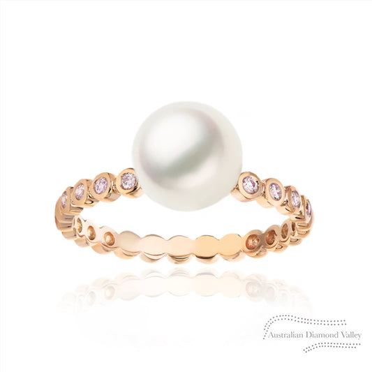 Oracle Australian South Sea Pearl & Pink Argyle Australian Diamond Ring - 8P