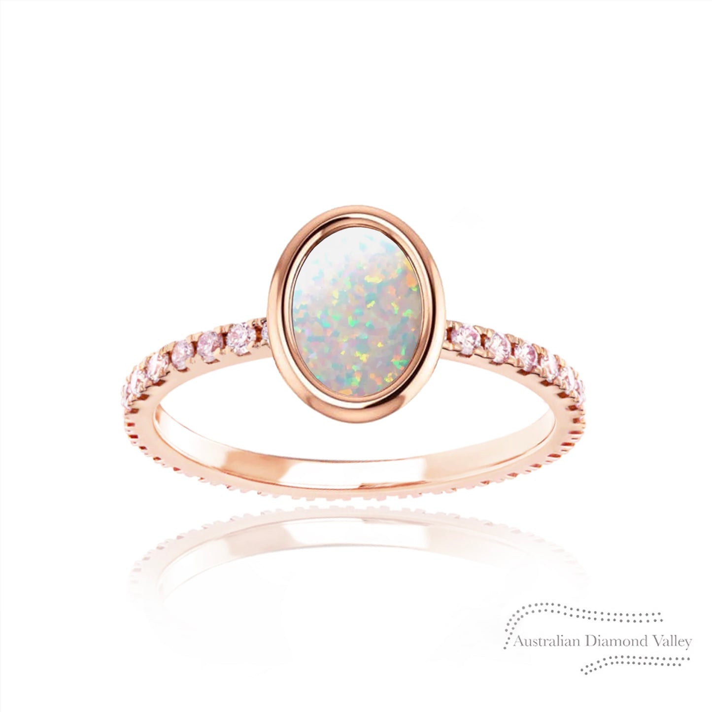 Temperance Australian Opal & Pink Argyle Australian Diamond Ring - 8P