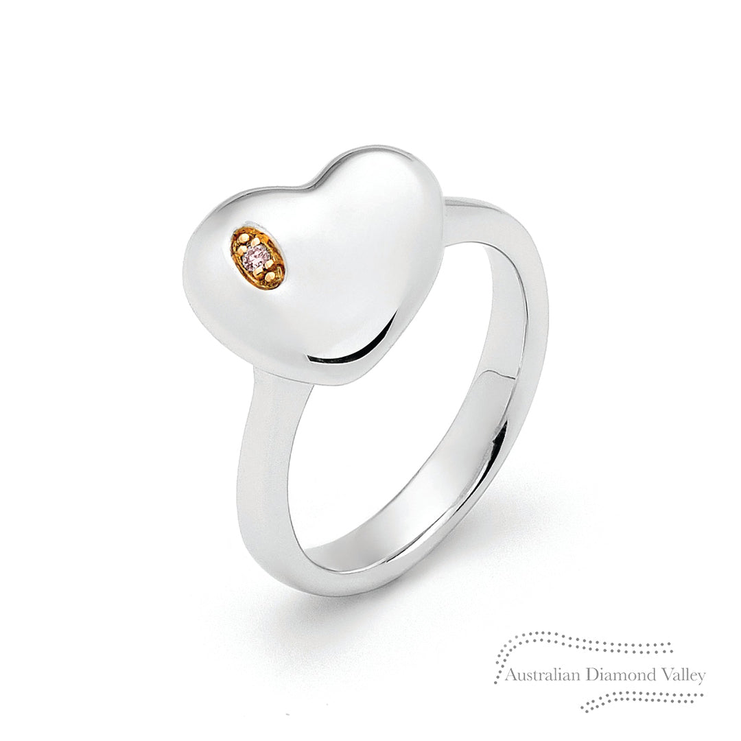 Puffy Sweet Heart Pink Argyle Australian Diamond Silver Ring