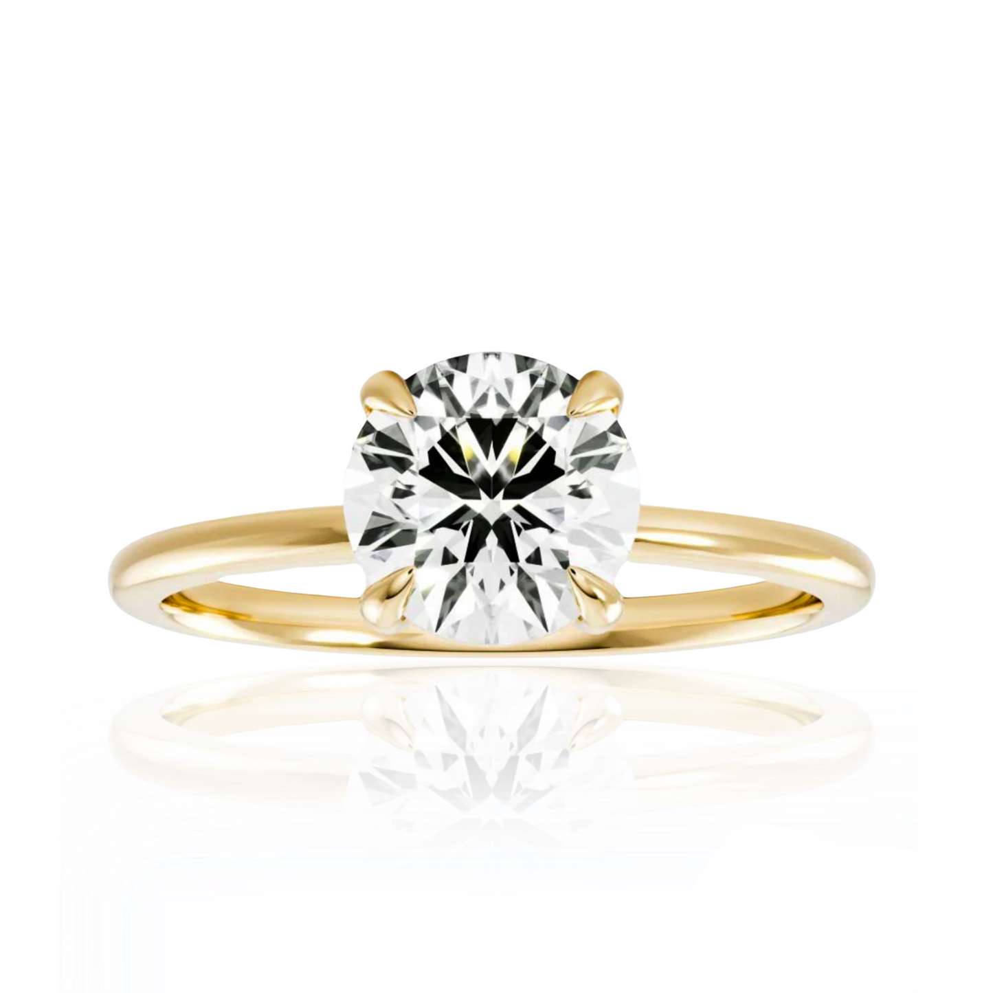 Gold ring with a large diamond on a white background
