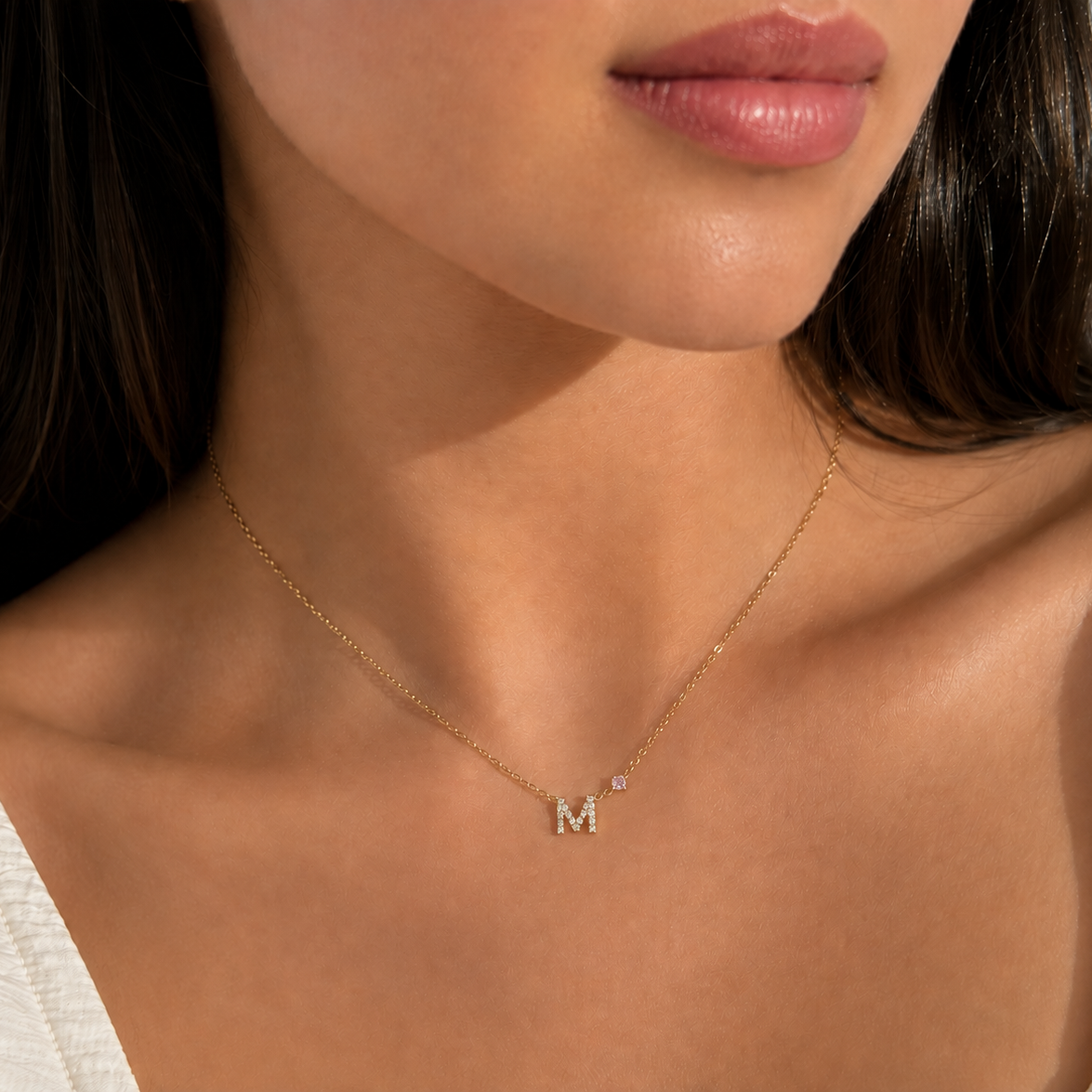 Pink Diamond Letter Necklace