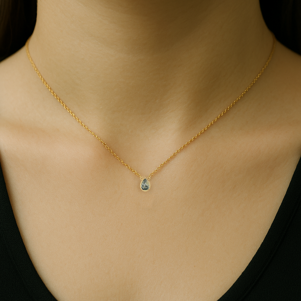 Solo pear necklace-Australian Sapphire