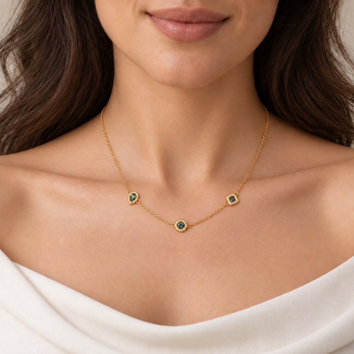 Sapphire Pillow Trio Necklace