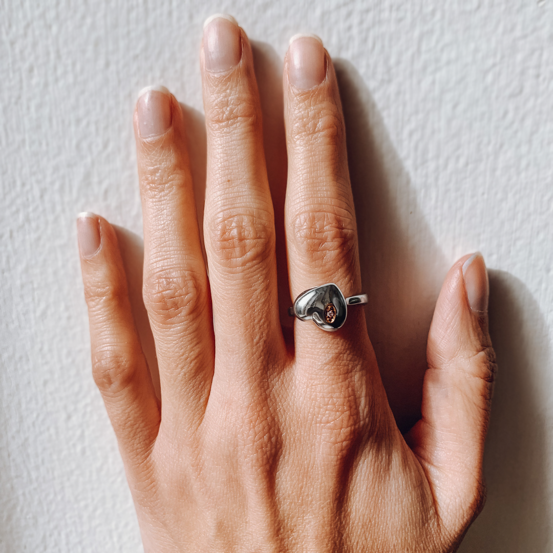 Puffy Sweet Heart Pink Argyle Australian Diamond Silver Ring