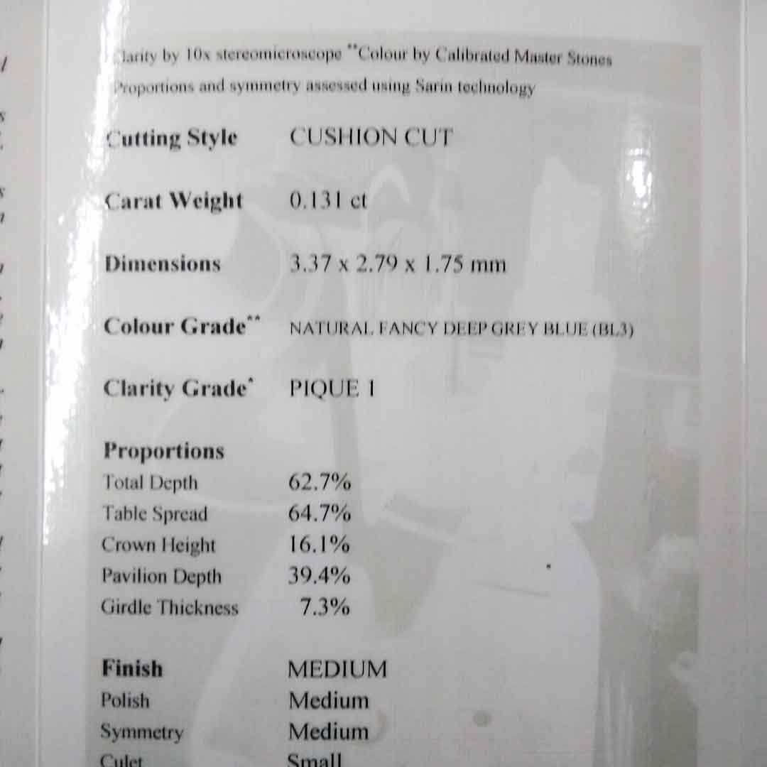 0.13ct Authentic Australian Blue Cushion Cut Diamond of Argyle Origin - BL3 (6/27)