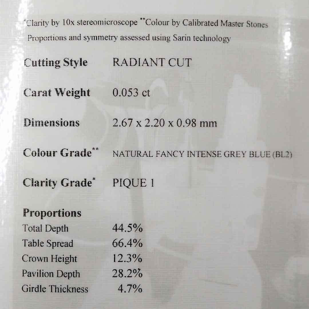 0.05ct Authentic Australian Blue of Argyle Origin Radiant Cut Diamond - BL2 (25/27)
