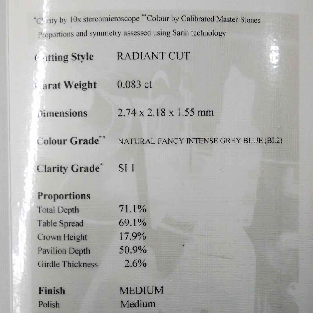 0.08ct Authentic Australian Blue Radiant Cut Diamond of Argyle Origin - BL2 (18/27)