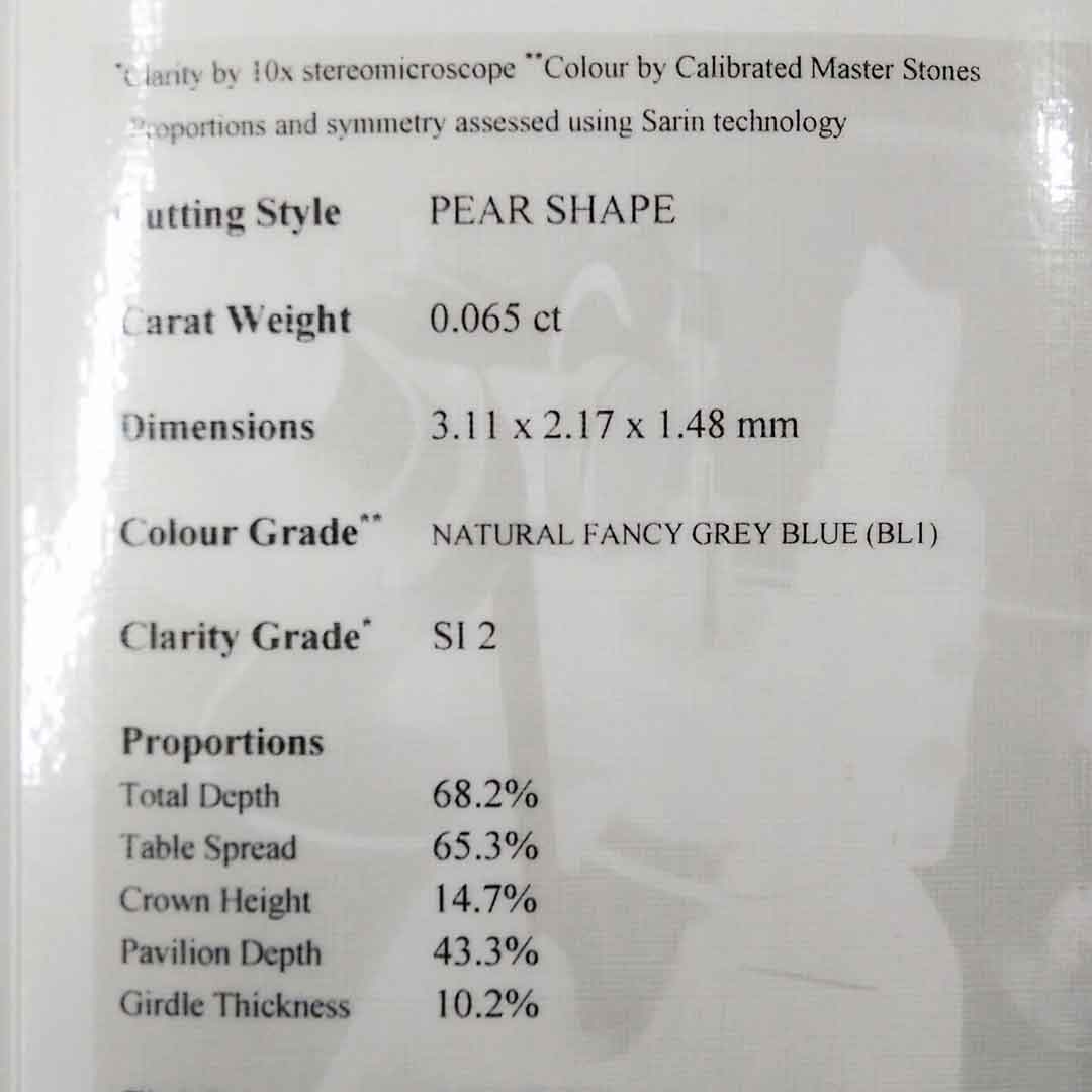 0.06ct Authentic Australian Blue of Argyle Origin Pear Cut Diamond - BL1 (21/27)