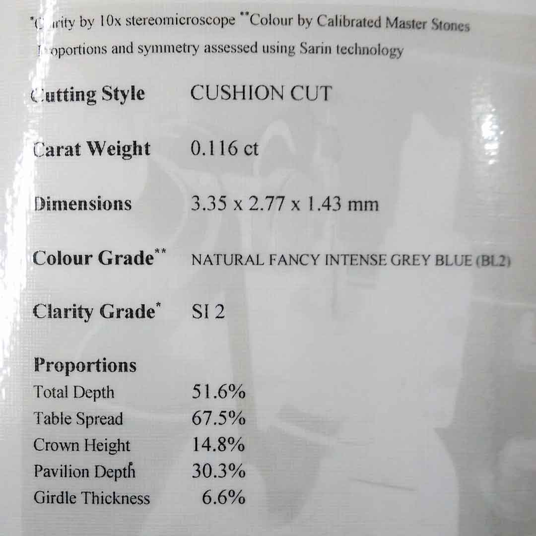 0.11ct Authentic Australian Blue Cushion Cut Diamond of Argyle Origin - BL2 (7/27)