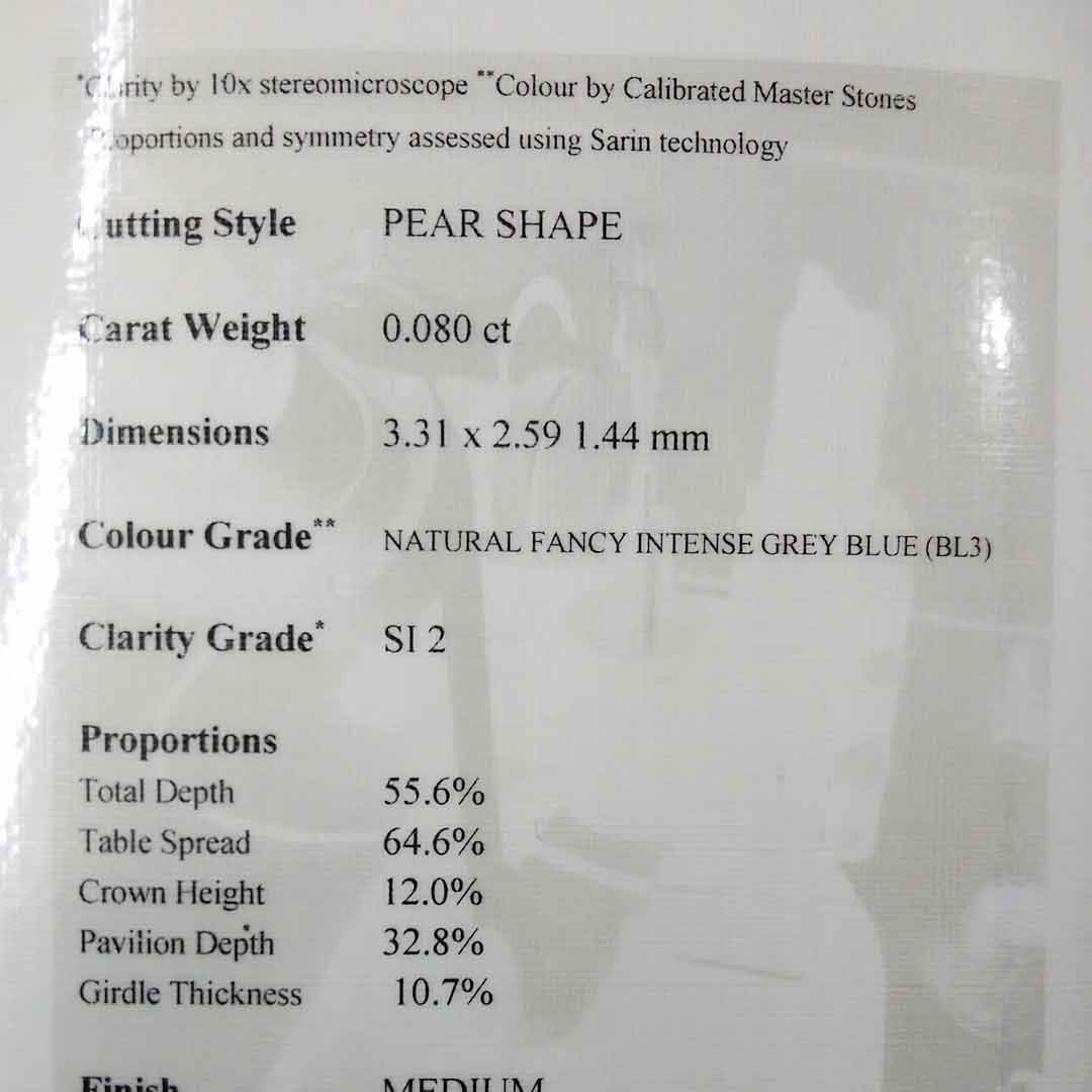 0.08ct Authentic Australian Blue Pear Cut Diamond of Argyle Origin - BL3 (15/27)
