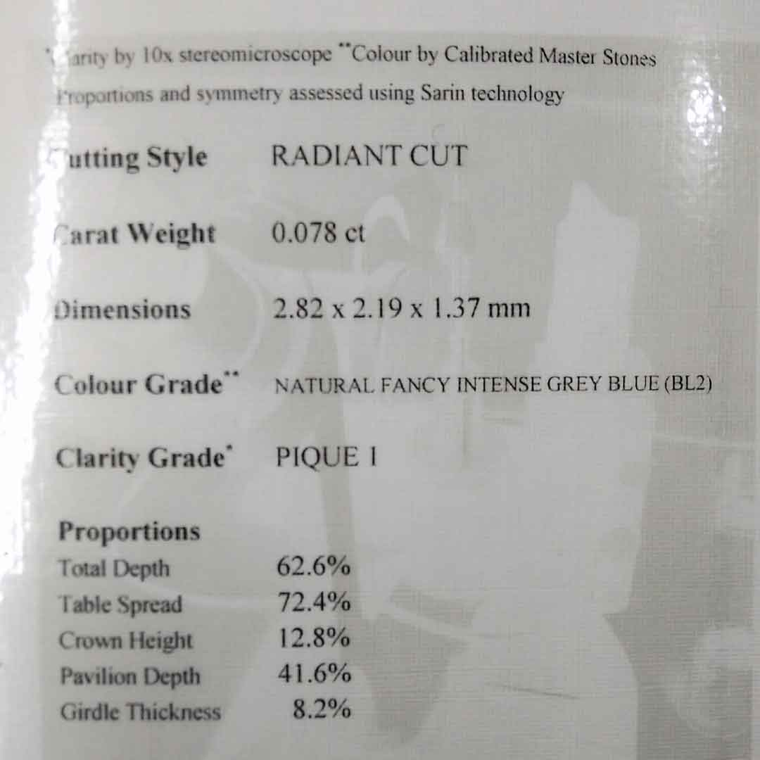 0.07ct Authentic Australian Blue Radiant Cut Diamond of Argyle Origin - BL2 (16/27)
