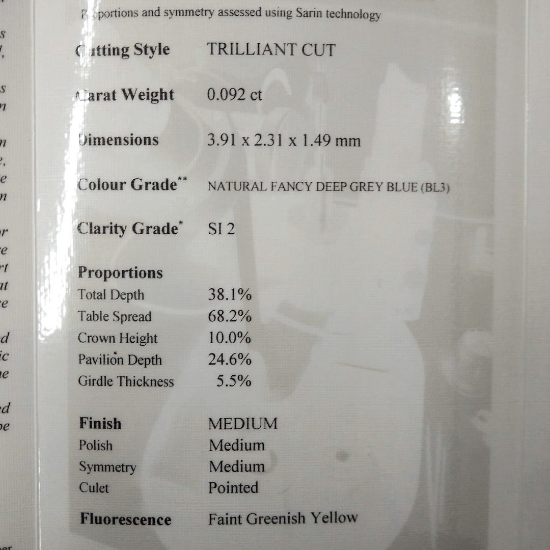 0.09ct Authentic Australian Blue Trilliant Cut Diamond of Argyle Origin - BL3 (12/27)