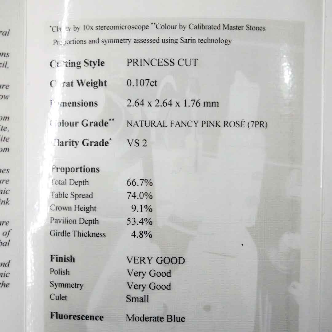 0.10ct Authentic Australian Pink Princess Cut Diamond of Argyle Origin - 7PR