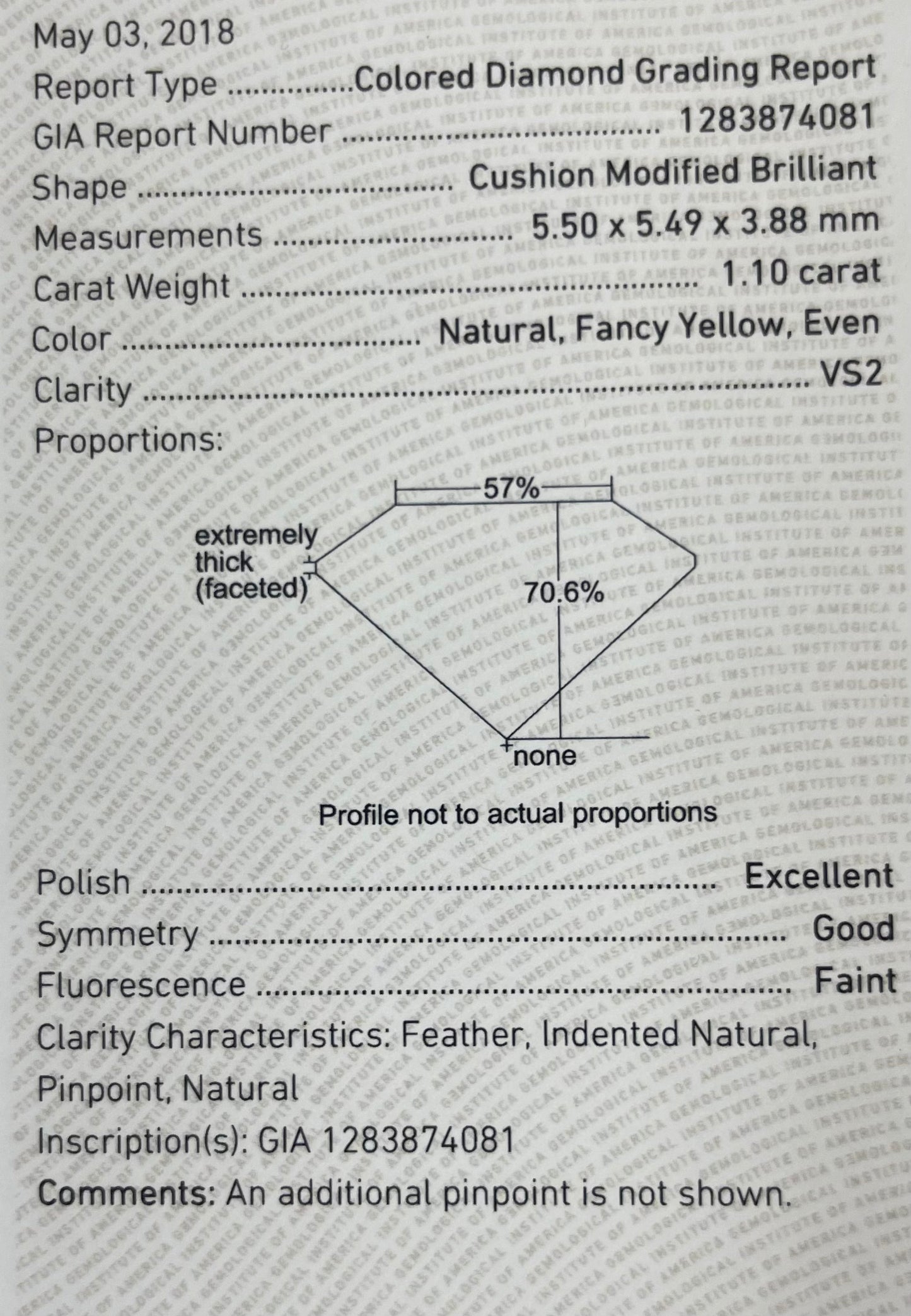 1.10ct Authentic Australian Yellow Cushion Cut Diamond of Argyle Origin - NFY