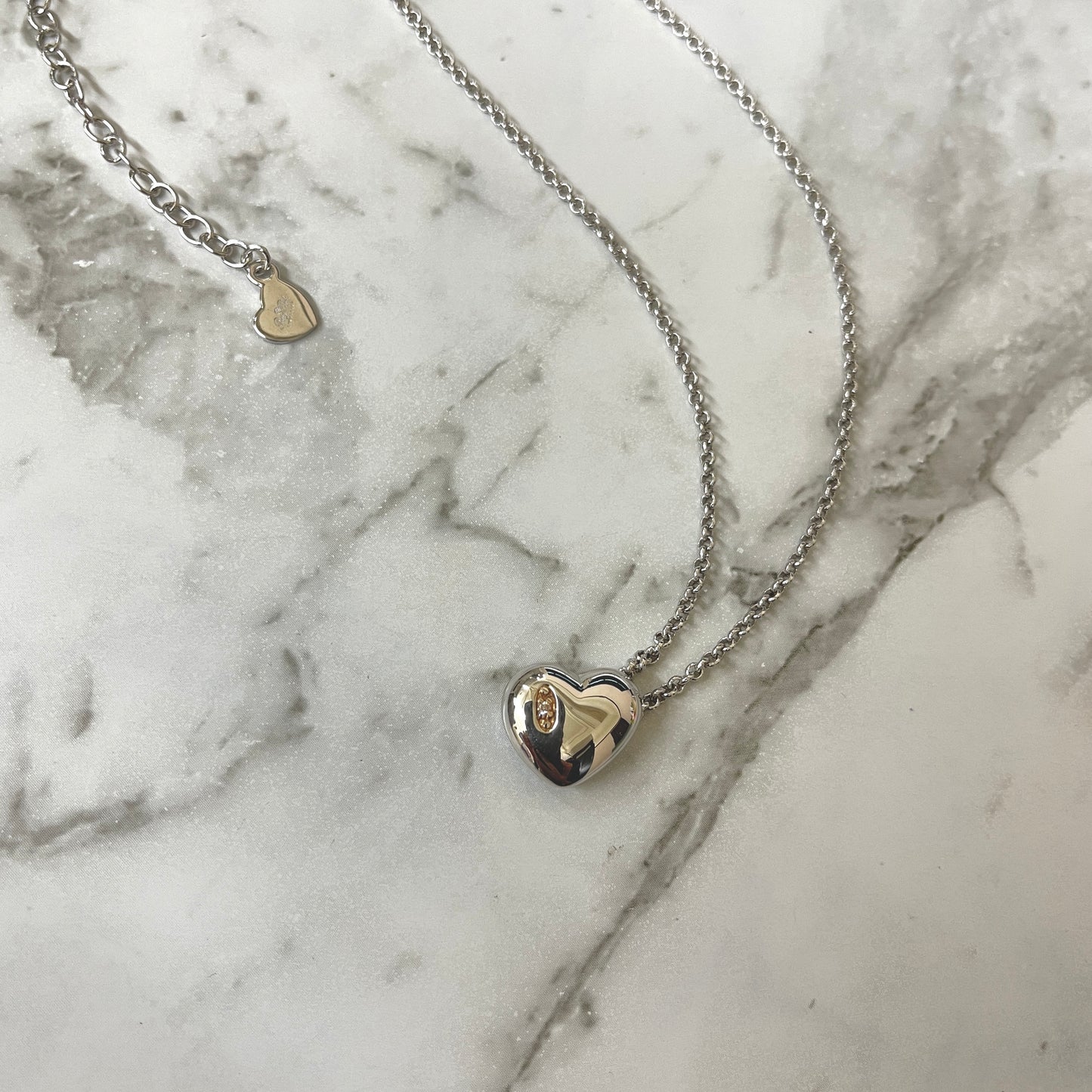 Puffy Sweetheart Pink Diamond Silver Necklace