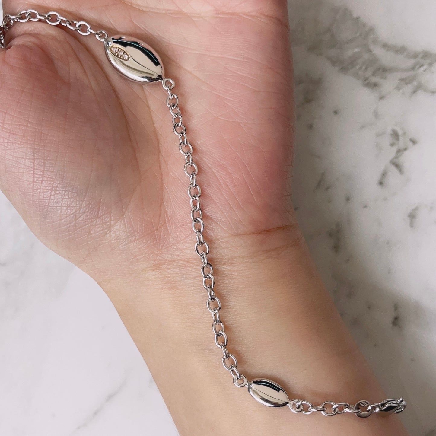 Skipping Stone Pink Diamond Silver Bracelet