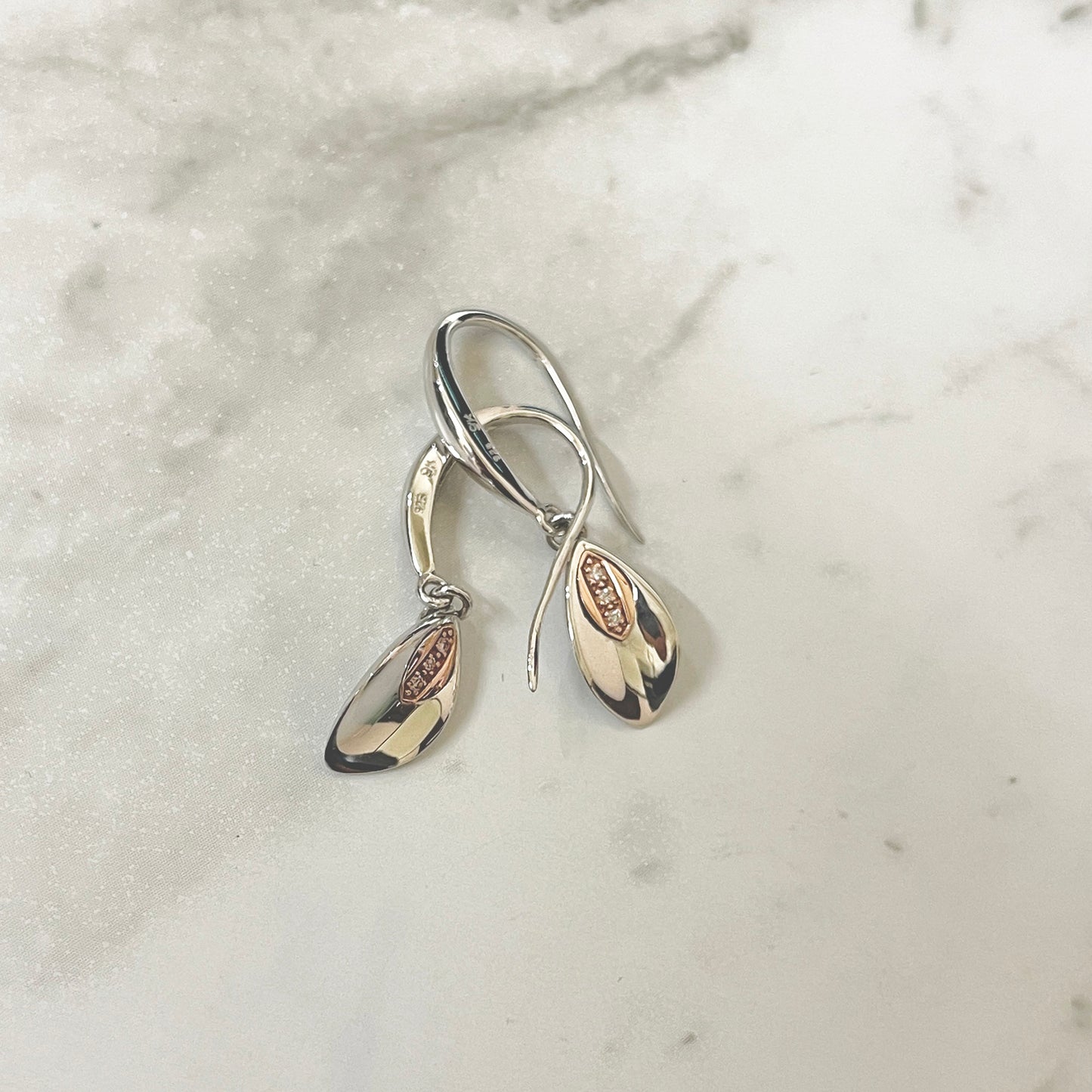 Eden Leaf Pink Diamond Silver Earrings