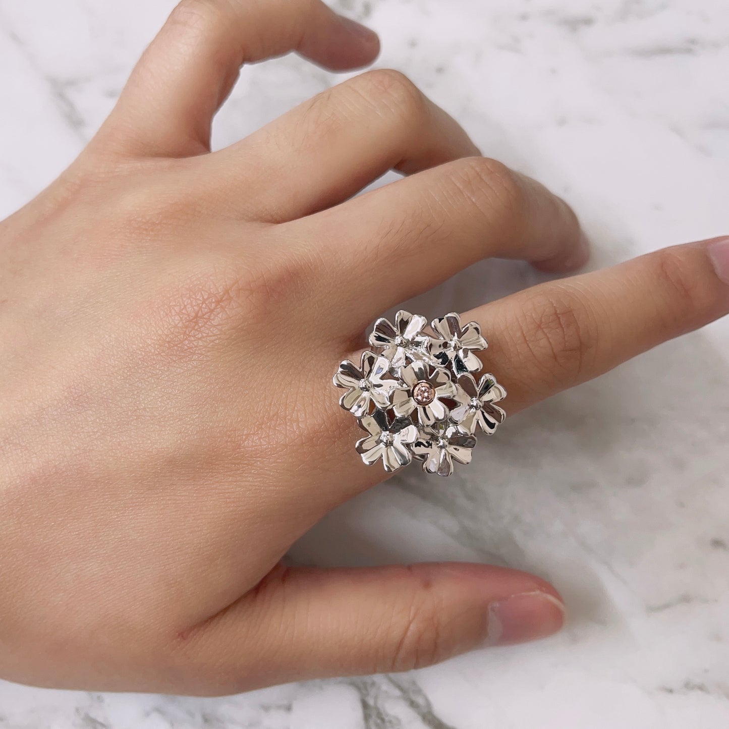 Lucy Leaves Pink Diamond Silver Ring