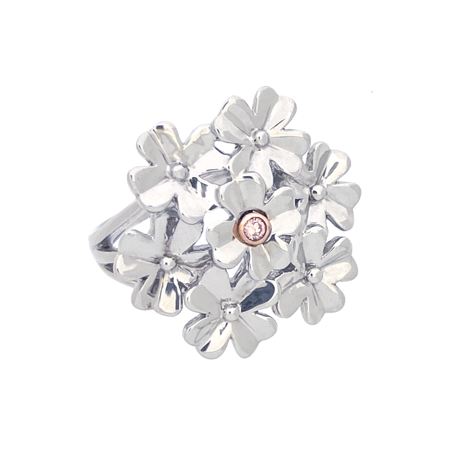 Lucy Leaves Pink Diamond Silver Ring