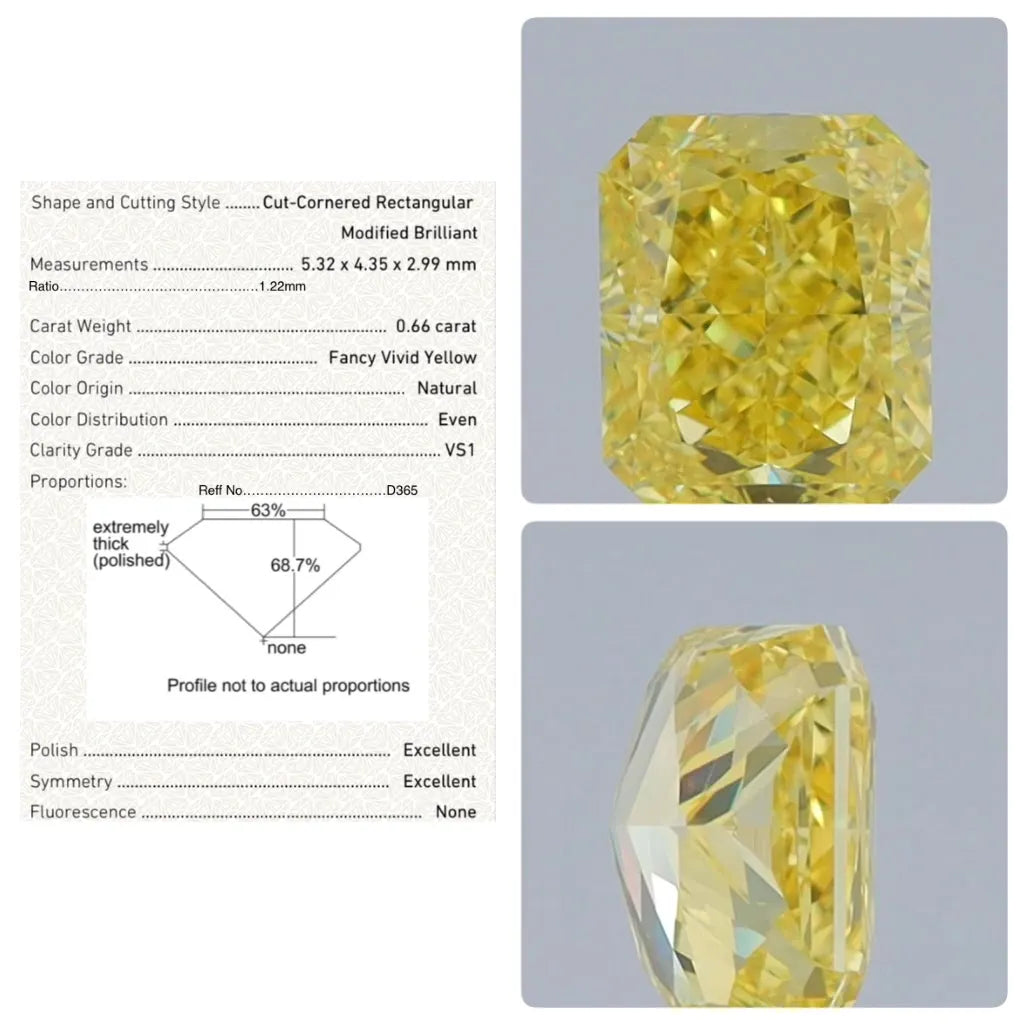 0.66ct Radiant Natural Diamond (Colour Fancy Vivid Yellow, Clarity VS1, GIA Certified)