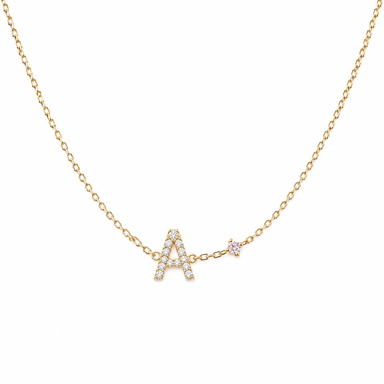 Pink Diamond Letter Necklace