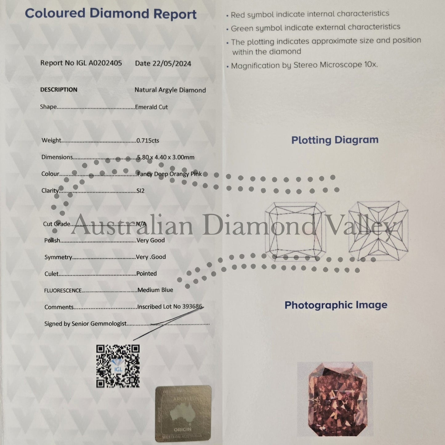 0.715ct Authentic Australian Pink Champagne Argyle Radiant Cut Diamond - PC3