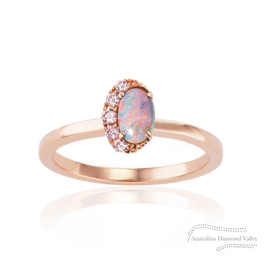 Luna Australian Opal & Pink Argyle Australian Diamond Ring - 8P