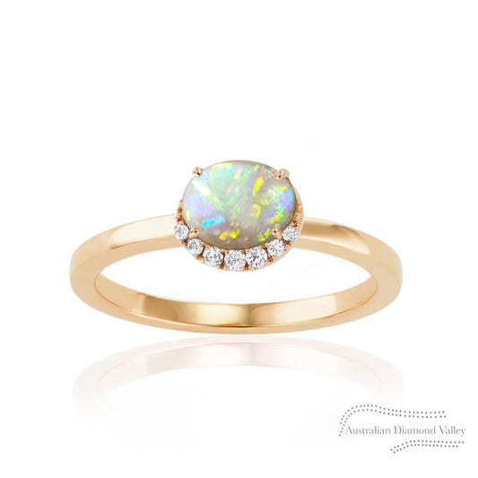 Aurora Australian Opal & White Argyle Australian Diamond Ring
