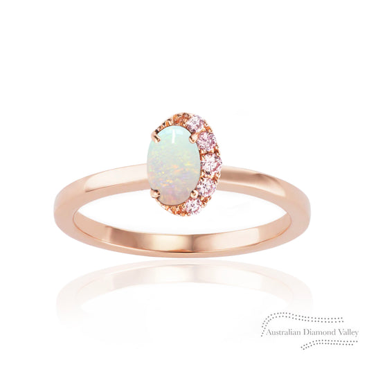 Celestial Australian Opal & Pink Argyle Australian Diamond Ring - 8P