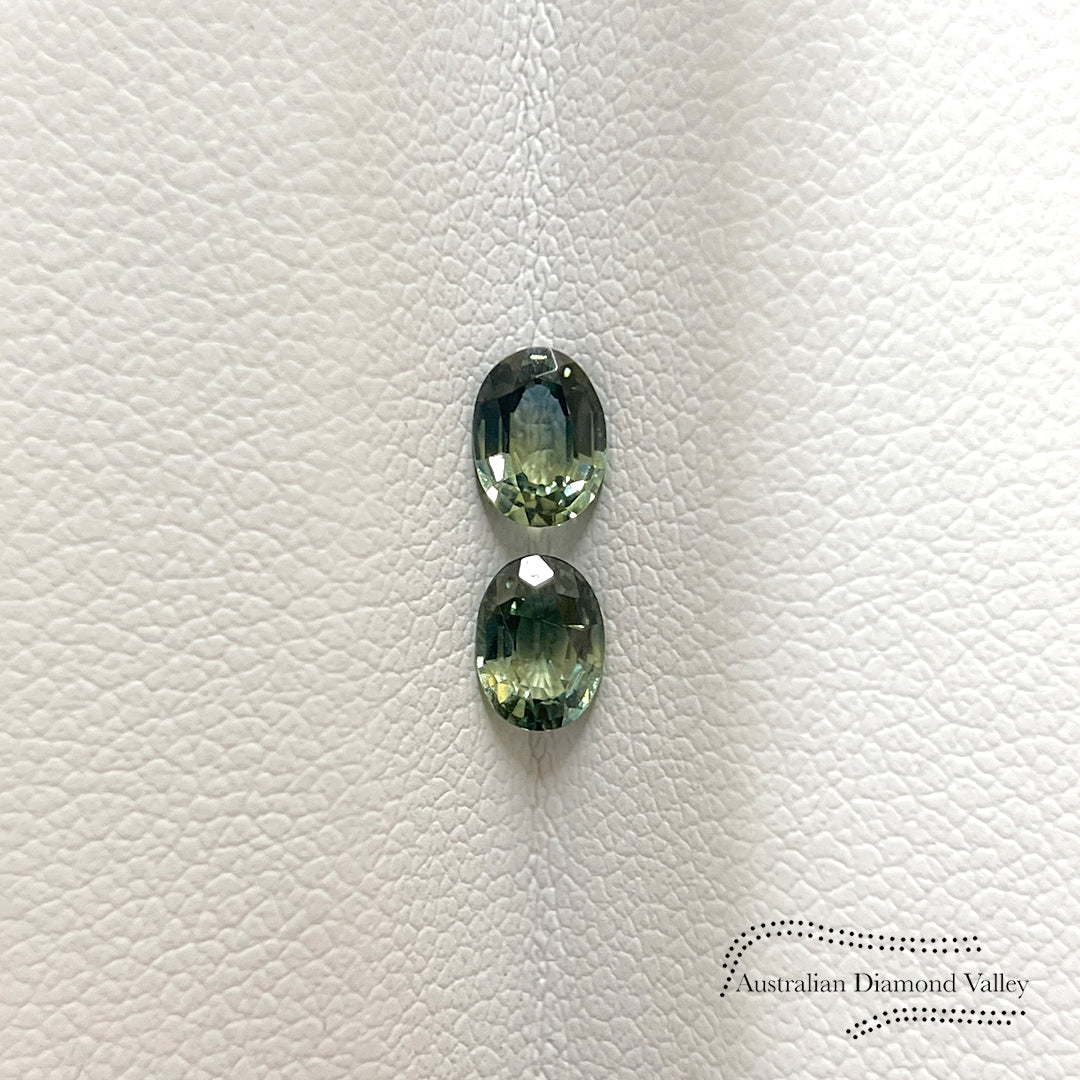 0.87ct Australian Yellow/Blue Sapphire Pair Oval Cut