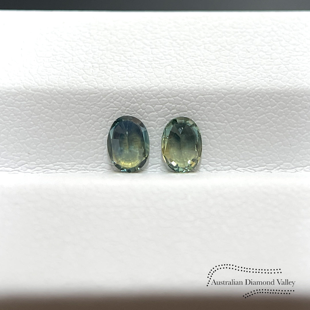 0.87ct Australian Yellow/Blue Sapphire Pair Oval Cut