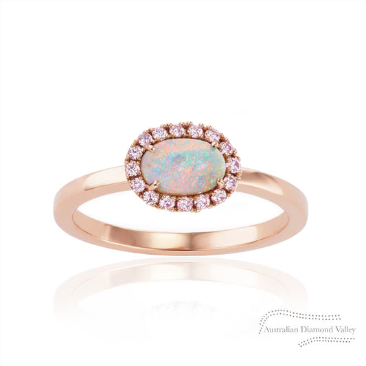 Oonah Australian Opal & Pink Argyle Australian Diamond Ring - 8P