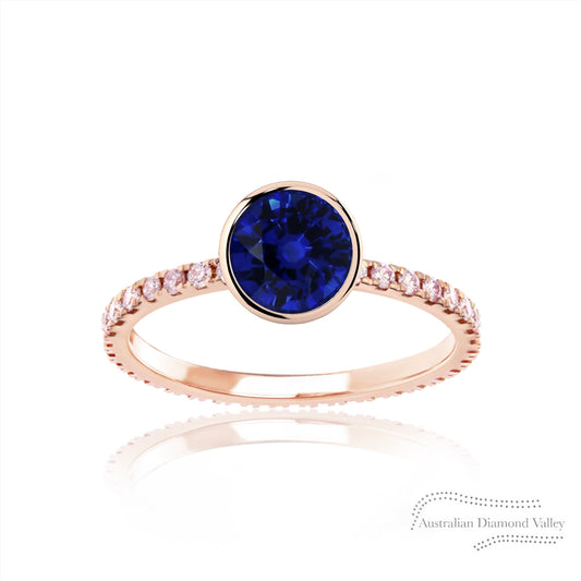 Devandra Blue Sapphire & Pink Argyle Australian Diamond Ring - 8P
