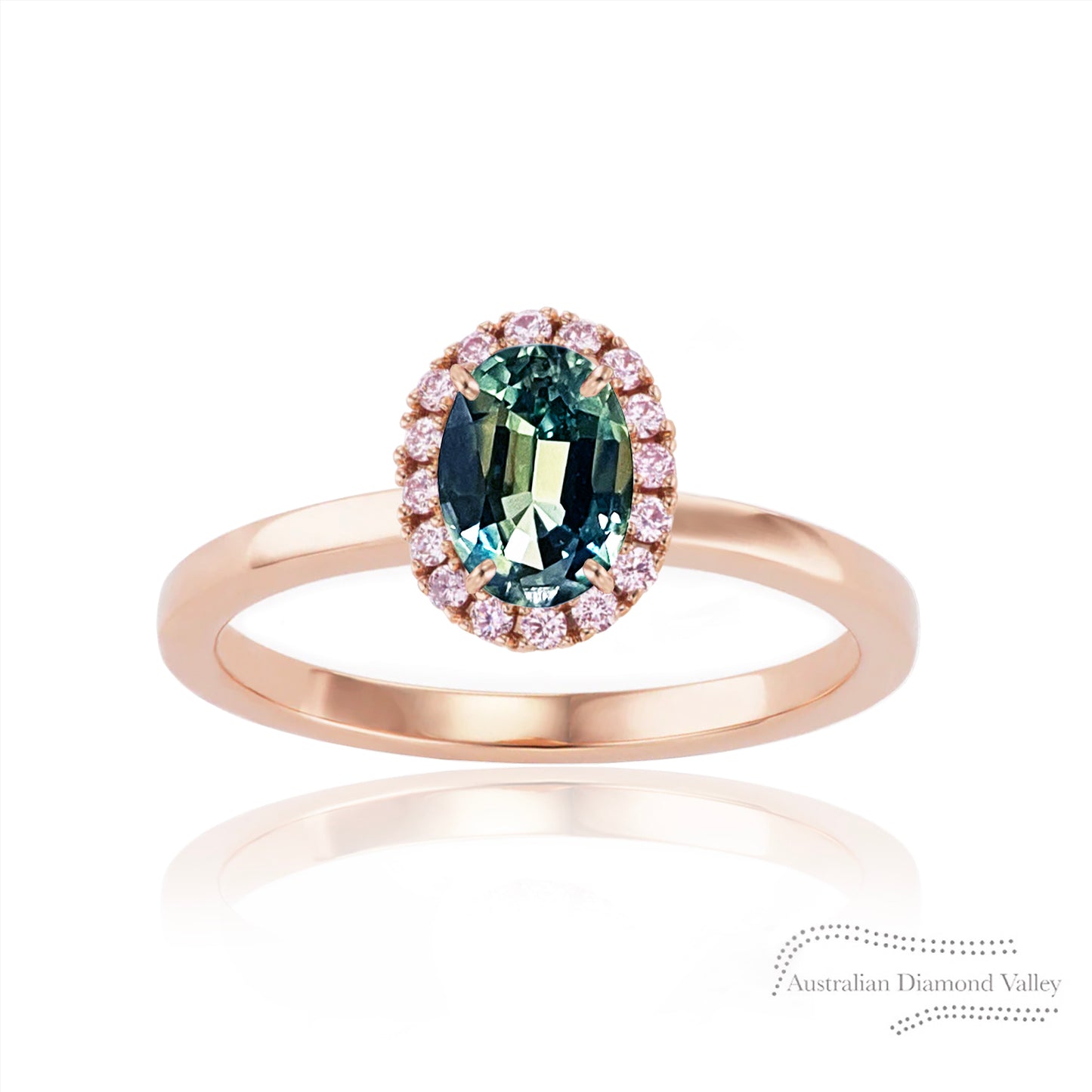 Peony Australian Teal Sapphire & Pink Argyle Australian Diamond Ring - 8P