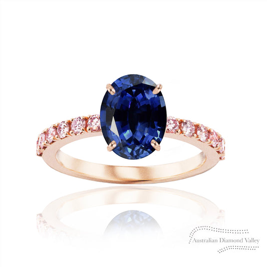 Adelyne Blue Sapphire & Pink Argyle Australian Diamond Ring - 8P