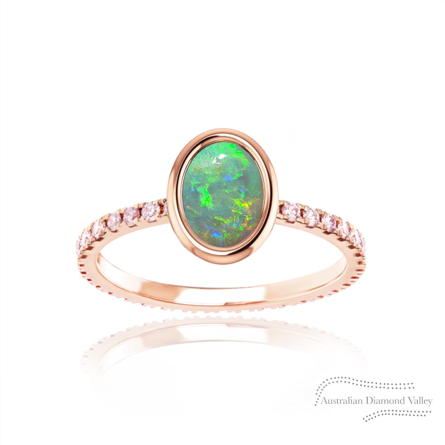 Lydia Australian Opal & Pink Argyle Australian Diamond Ring - 8P