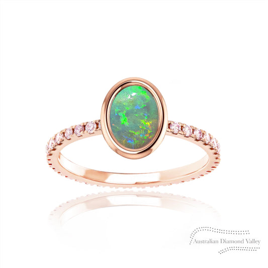 Lydia Australian Opal & Pink Argyle Australian Diamond Ring - 8P