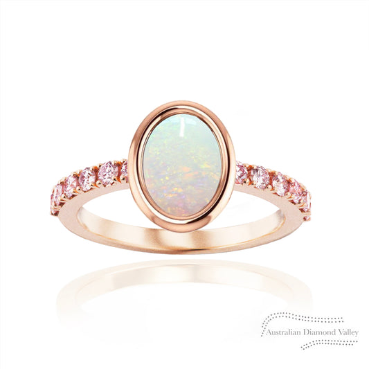 Edith Australian Opal & Pink Argyle Australian Diamond Ring - 8P