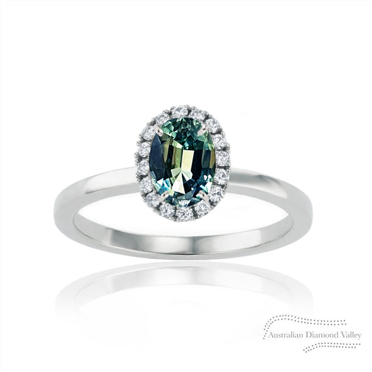 Huskisson Australian Teal Sapphire & Diamond Ring