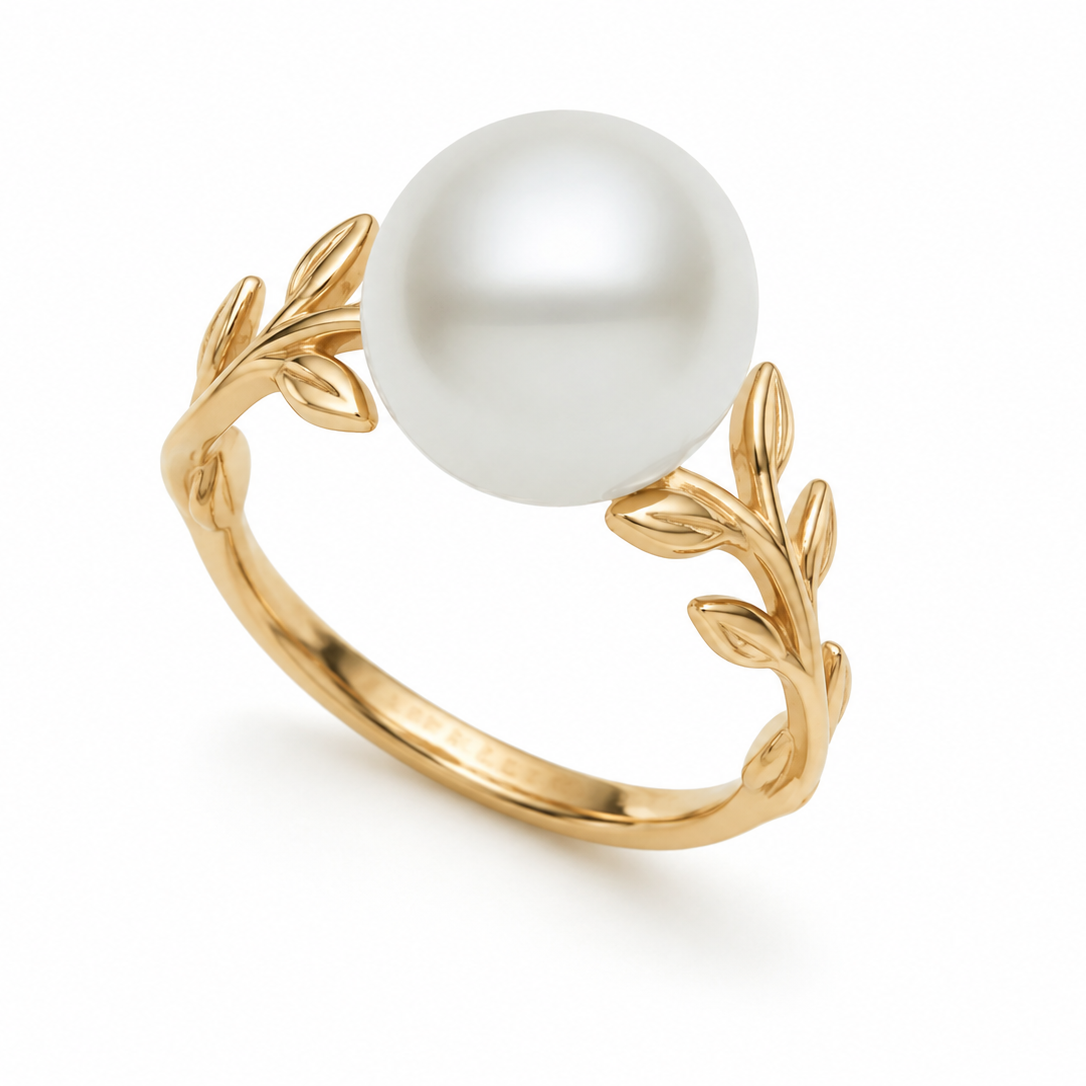 Velora Leaf Pearl Ring